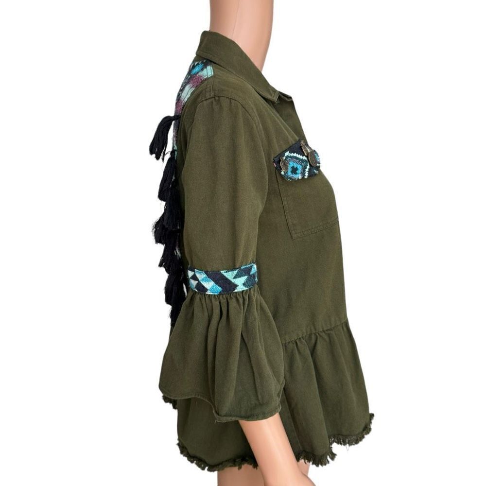 Anthropologie Beautiful Stories Inika Olive Green Utility Jacket XS Embroidered - Picture 2 of 7